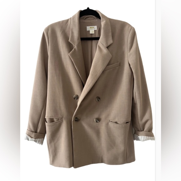 Anthropologie/Maeve Double Breasted Oversized Blazer Tan Size 4 - Picture 2 of 8